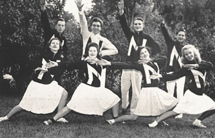 1944 coed cheerleaders Nebraska from 1945 yearbook